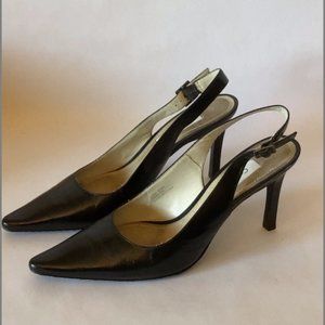 Calvin Klein Luna Black Leather Pointed Toe Slingback - US 8.5 rubber sole